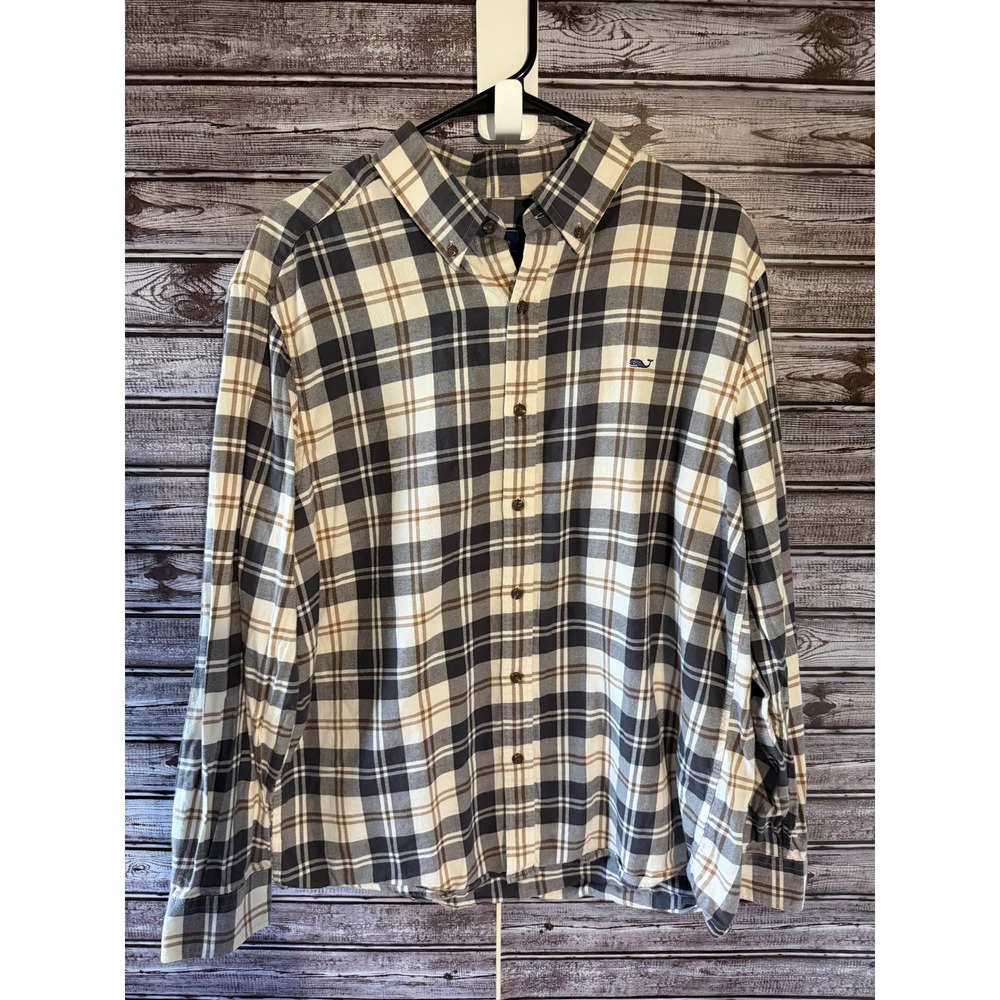 Vineyard Vines Men's Classic Fit Long-Sleeved Whale Shirt Size L Flannel Logo